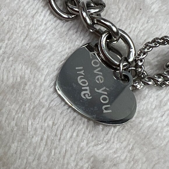 Chunky Chain Link Necklace Silver Tone Heart Dangle Love You More - Picture 5 of 6